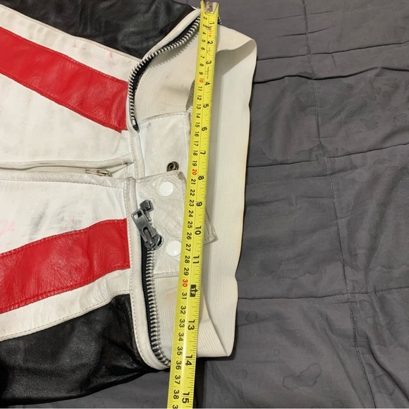 Women’s White red protective gear Akoury leather biker suit with protection 2 pc - Picture 15 of 17